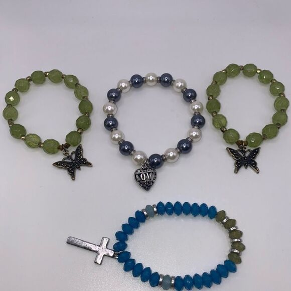 4:$20 Set of 4 Elasticized Beaded Bracelets - Picture 1 of 5